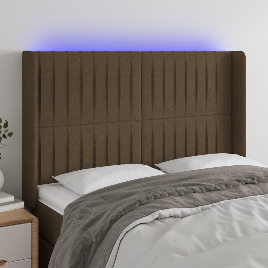 vidaXL LED uzglavlje tamnosmeđe 147x16x118/128 cm od tkanine - cover