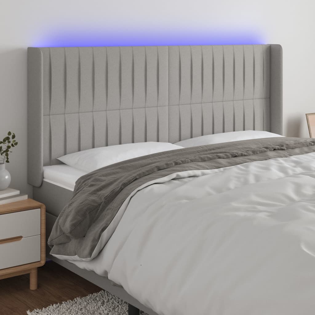 vidaXL LED uzglavlje svjetlosivo 183 x 16 x 118/128 cm od tkanine - cover