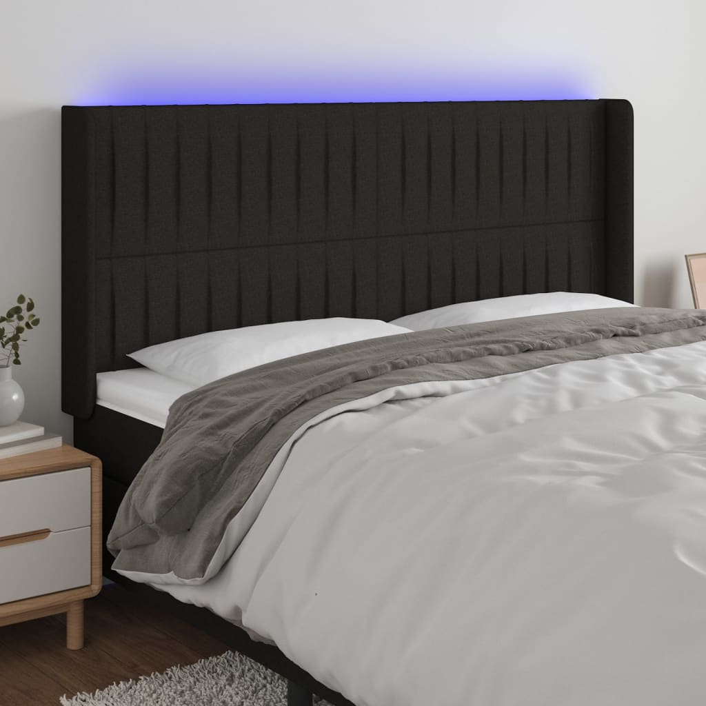 vidaXL LED uzglavlje crno 183 x 16 x 118/128 cm od tkanine - cover