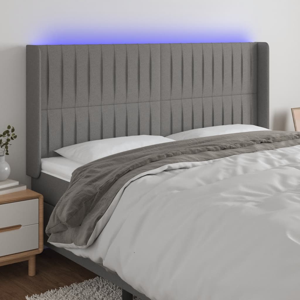 vidaXL LED uzglavlje tamnosivo 203 x 16 x 118/128 cm od tkanine - cover