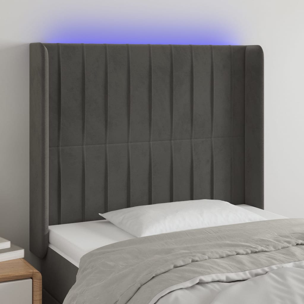 vidaXL LED uzglavlje tamnosivo 93x16x118/128 cm baršunasto - cover