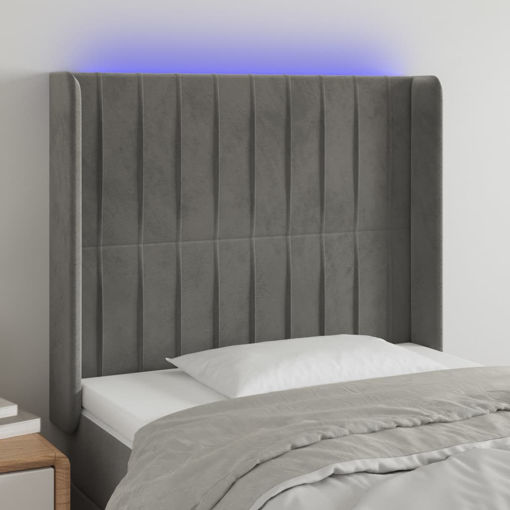 vidaXL LED uzglavlje svjetlosivo 103 x 16 x 118/128 cm baršunasto - cover