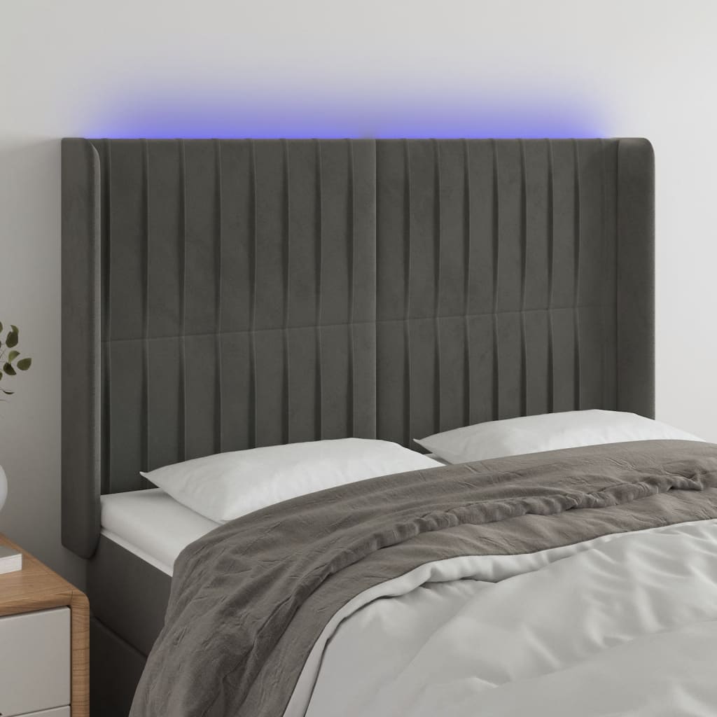 vidaXL LED uzglavlje tamnosivo 147x16x118/128 cm baršunasto - cover