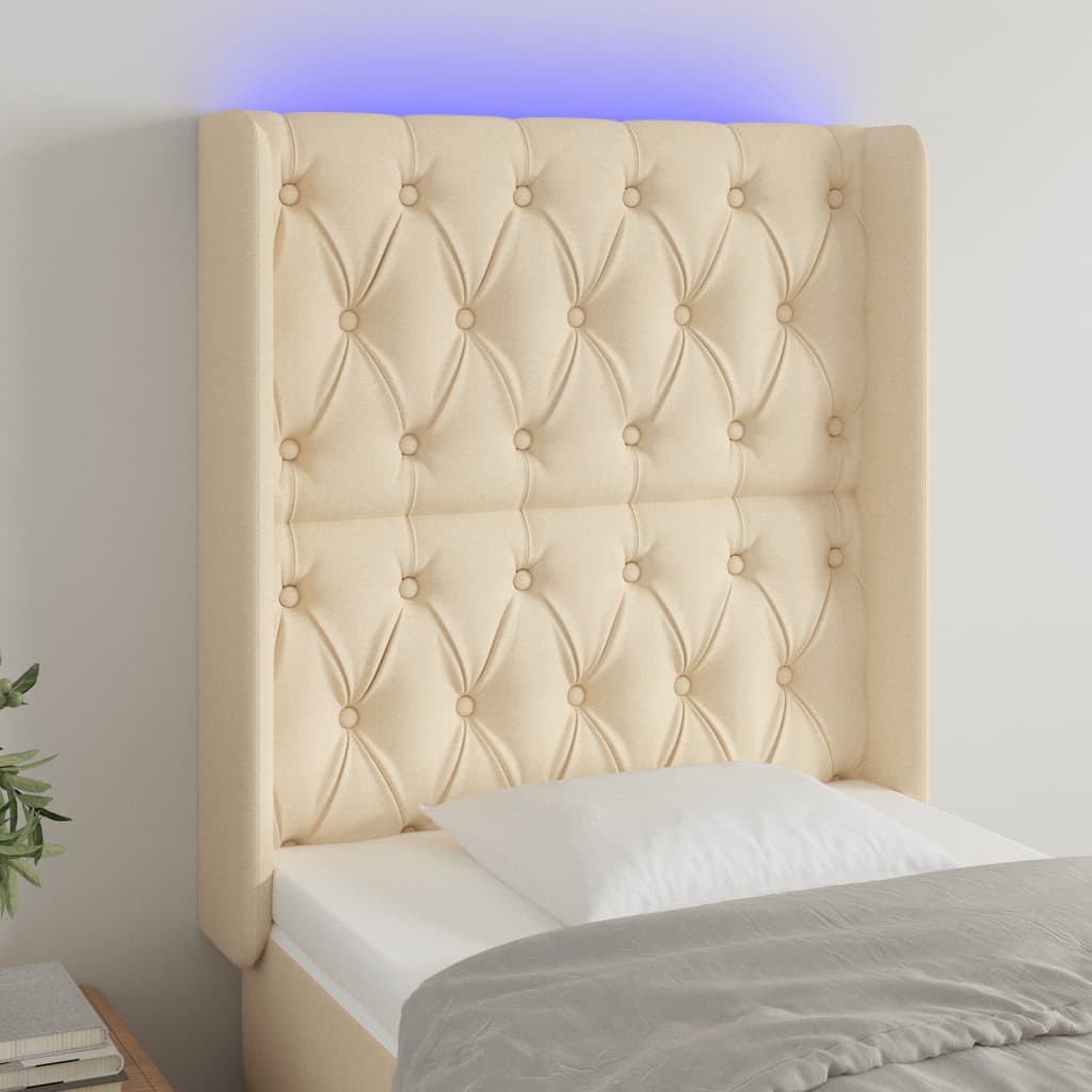 vidaXL LED uzglavlje krem 83 x 16 x 118/128 cm od tkanine - cover
