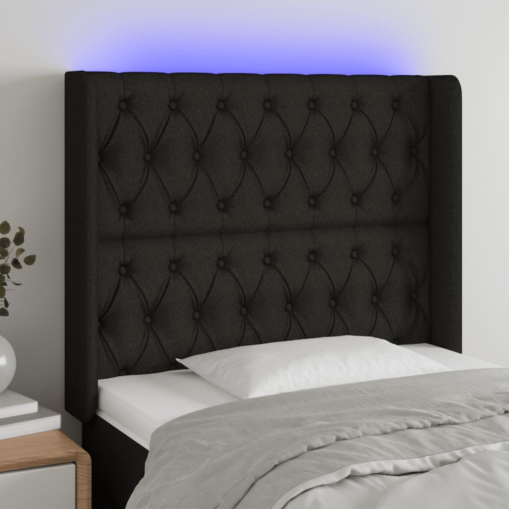 vidaXL LED uzglavlje crno 93 x 16 x 118/128 cm od tkanine - cover