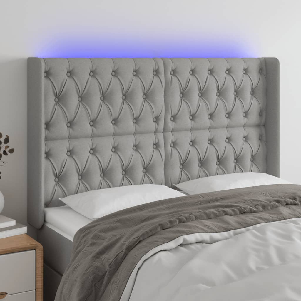 vidaXL LED uzglavlje svjetlosivo 147 x 16 x 118/128 cm od tkanine - cover