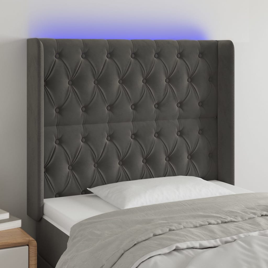 vidaXL LED uzglavlje tamnosivo 103x16x118/128 cm baršunasto - cover