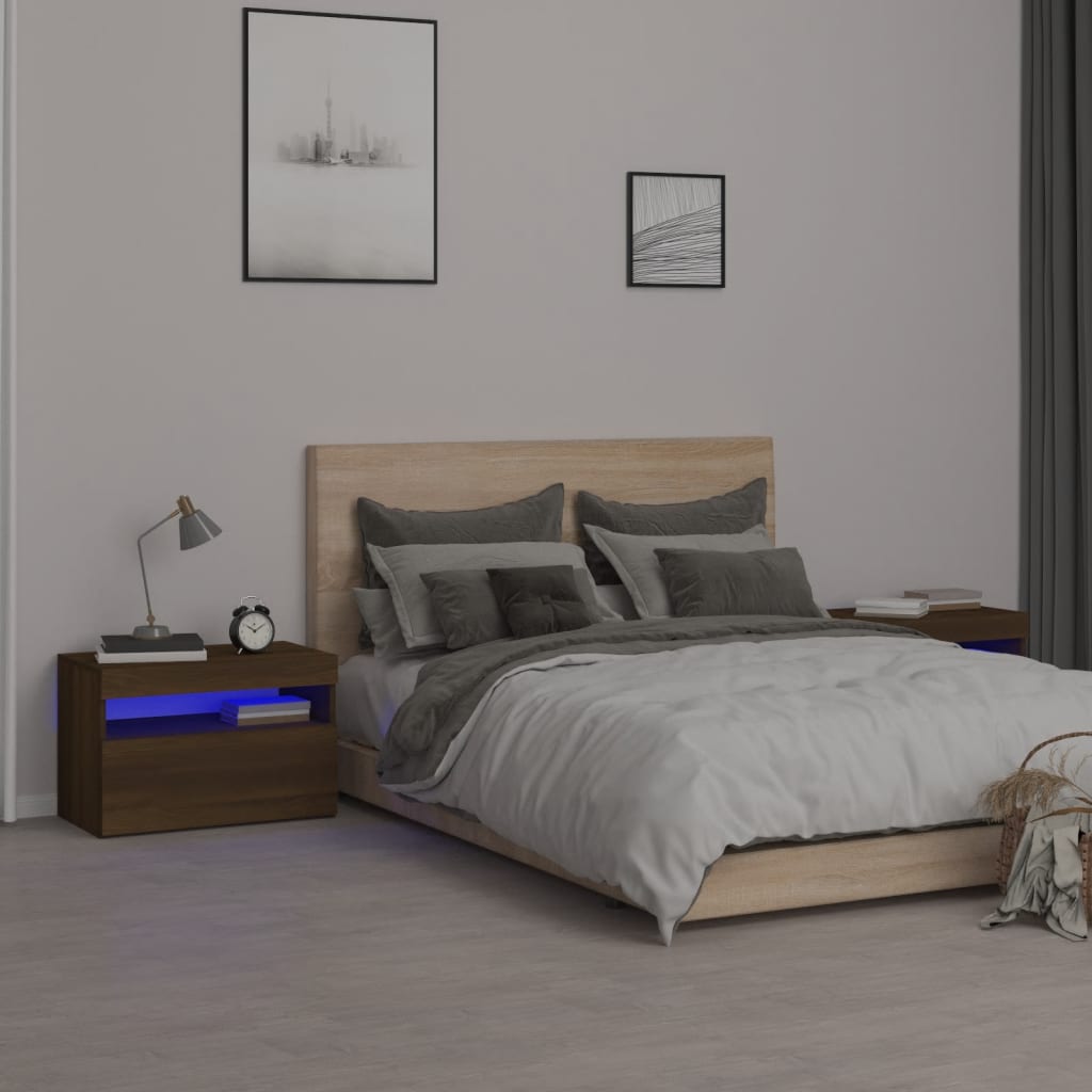 vidaXL Noćni ormarići 2 kom s LED svjetlima smeđeg hrasta 60x35x40 cm - cover