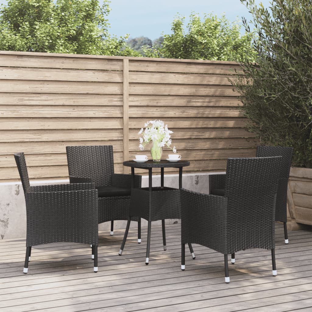 vidaXL 5-dijelni vrtni bistro set od poliratana s jastucima crni - cover