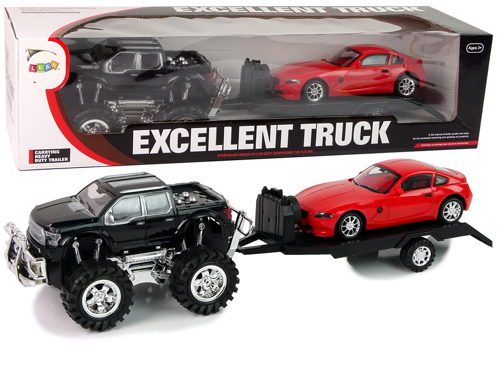 Set of Vehicles Black Monster Truck White Caravan 58 cm - cover