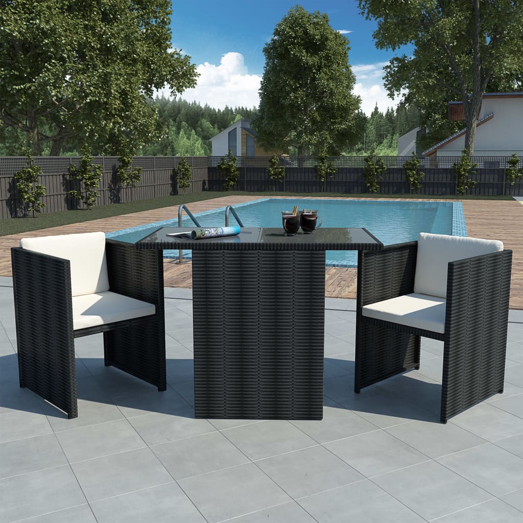 vidaXL 3-dijelni bistro set od poliratana s jastucima crni - cover