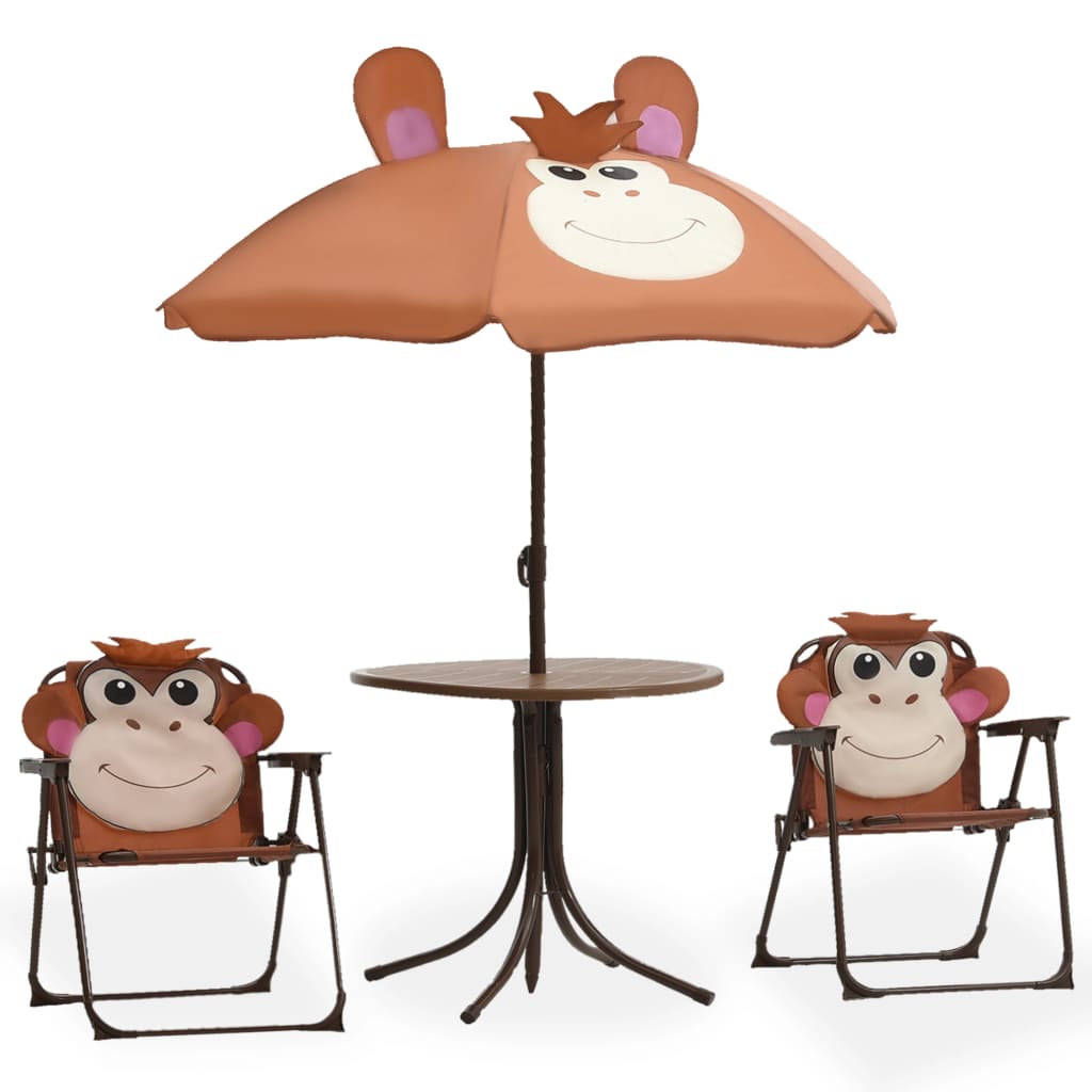 vidaXL 3-dijelni dječji vrtni bistro set sa suncobranom smeđi - cover