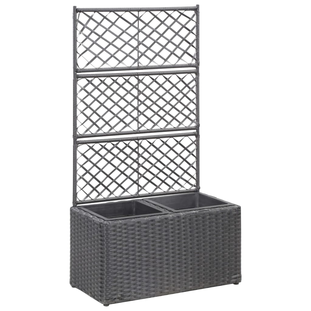 vidaXL Sadilica s rešetkom i 2 posude 58x30x107 cm od poliratana crna - cover