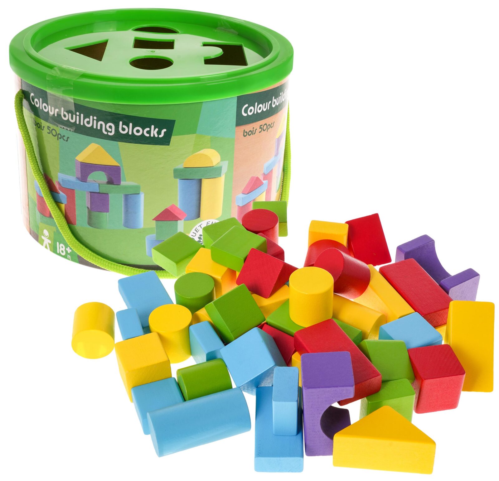 Set drvenih blokova od 50 komada + Razvrstivač - šarene - cover