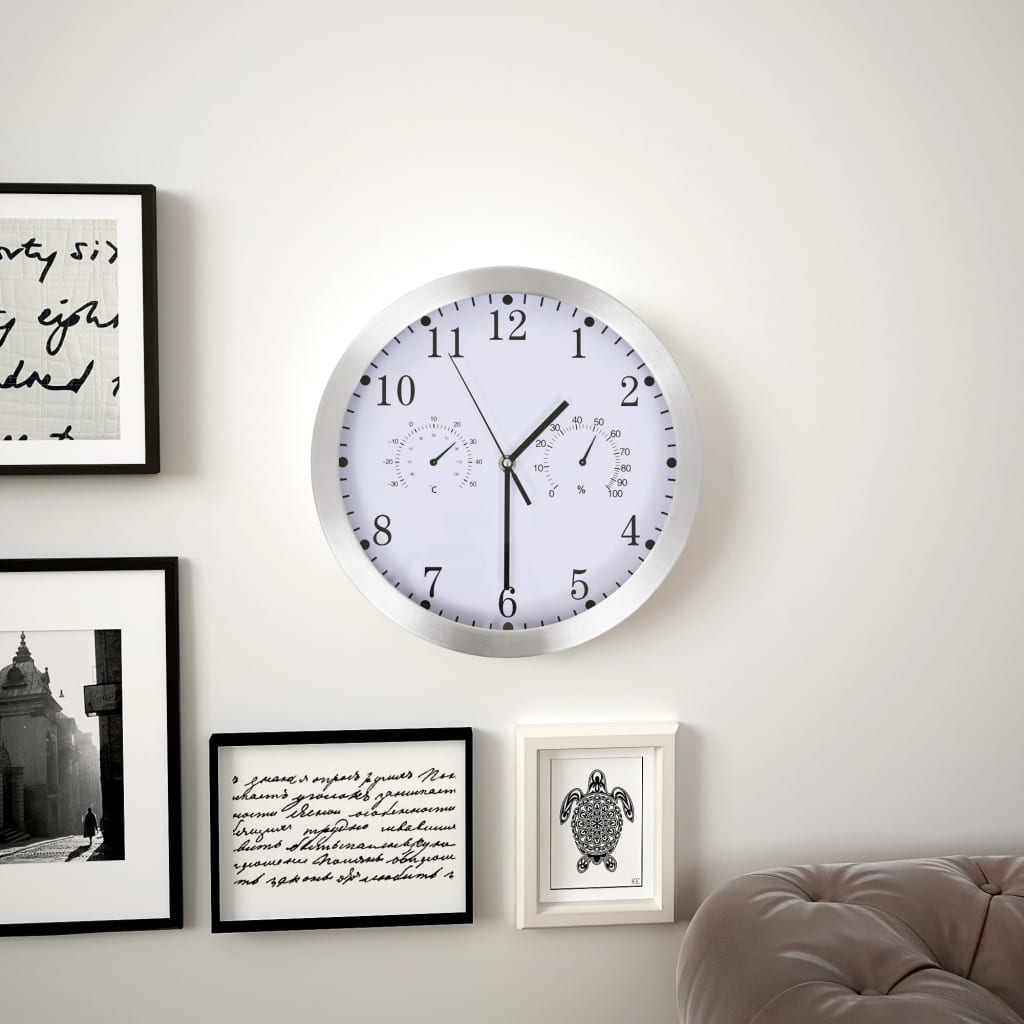 vidaXL Zidni sat s kvarcnim mehanizmom higrometrom i termometrom 30 cm - cover