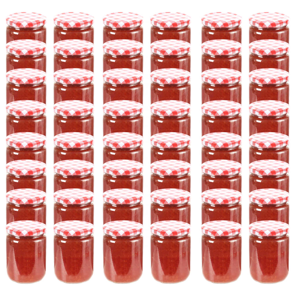 vidaXL Staklenke za džem s bijelo-crvenim poklopcima 48 kom 230 ml - cover
