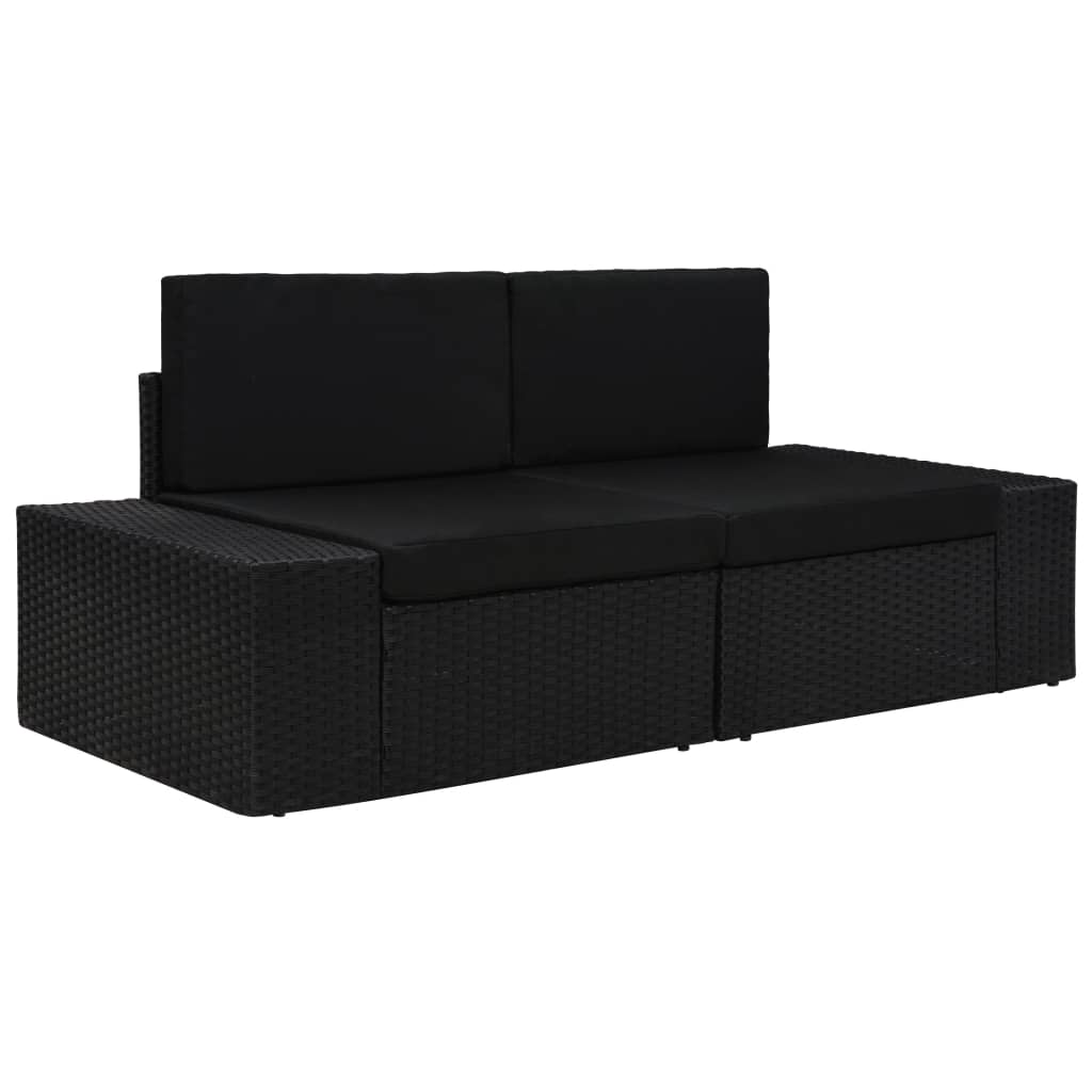 vidaXL Modularni dvosjed od poliratana crni - cover