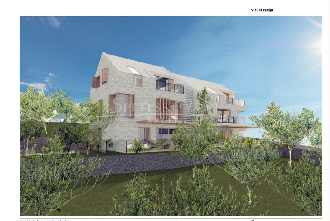 Prodaja zemljište Supetar Brač sa idejnim projektom za zgradu, pogled - cover