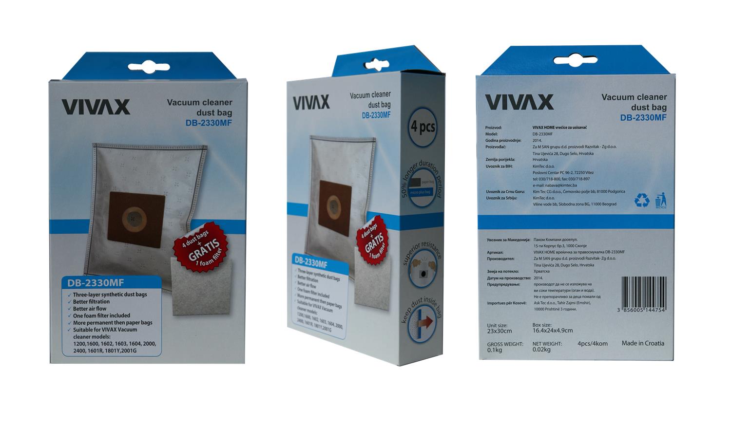 VIVAX HOME vrećice za usisavač sint. (4kom/pak) + filter DB-2330MF - cover