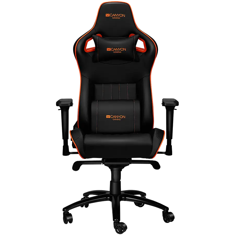 CANYON Corax GС-5, Gaming chair, PU leather, Cold molded foam, Metal Frame , Frog mechanism, 90-165 dgree, 4D armrest, Tilt Lock, Class 4 gas lift, metal 5 Stars Base, 60mm PU caster,black+Orange. - cover