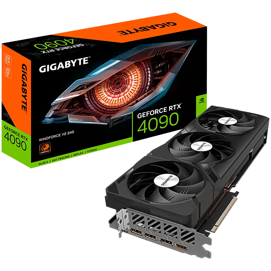 GIGABYTE Video Card NVIDIA GeForce RTX 4090 WINDFORCE 3X V2 24G GDDR6X 24GB/384bit, PCI-E 4.0 x16, 1xHDMI, 3xDP, 1x16pin power, Anti-sag bracket, Retail GV-N4090WF3V2-24GD - cover
