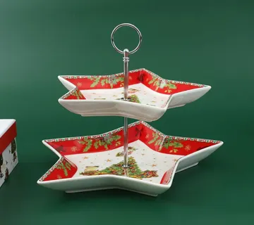 Božićni Dvoslojni Porculanski Stalak za Kolače – Zvjezdasti Dizajn - cover