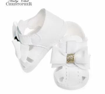 Bijela lanena sandala za bebe s mašnom 6826 - cover