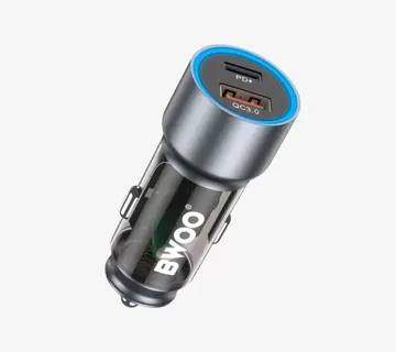 45W USB-C auto punjač s 2 priključka, prozirni i sivi Max BWOO - cover