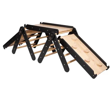 Trokut za penjanje s toboganom i okvirom za penjanje - crni - cover