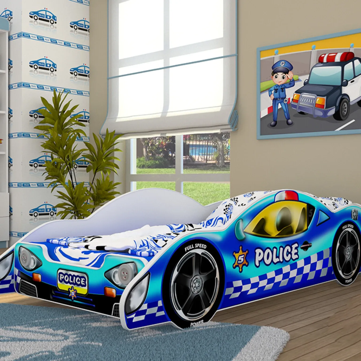 Drveni dječji krevet auto policijski – 190*90 – ime (djeteta) po želji - cover