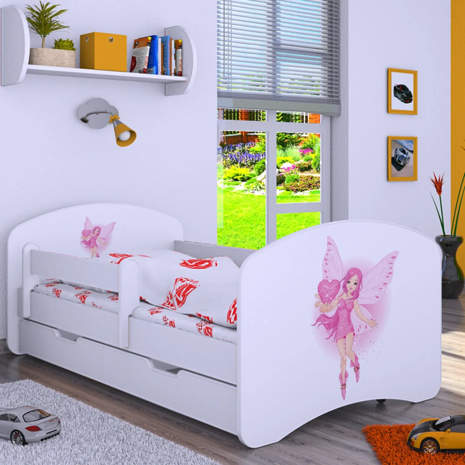 Drveni dječji krevet Happy balerina sa srcem s ladicom – 140*70 - cover