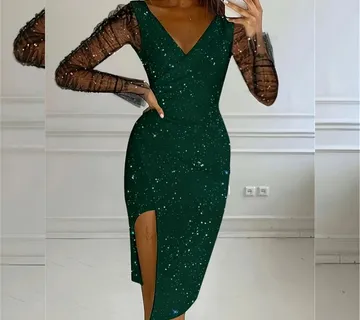 Elegantna mrežasta haljina s V-izrezom i porubom - cover