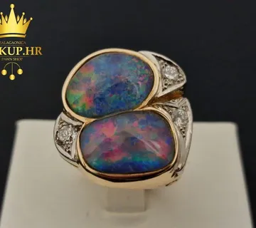 ZLATNI PRSTEN S OPALIMA I DIJAMANTIMA - 0,75ct / R1, RATE !! - cover