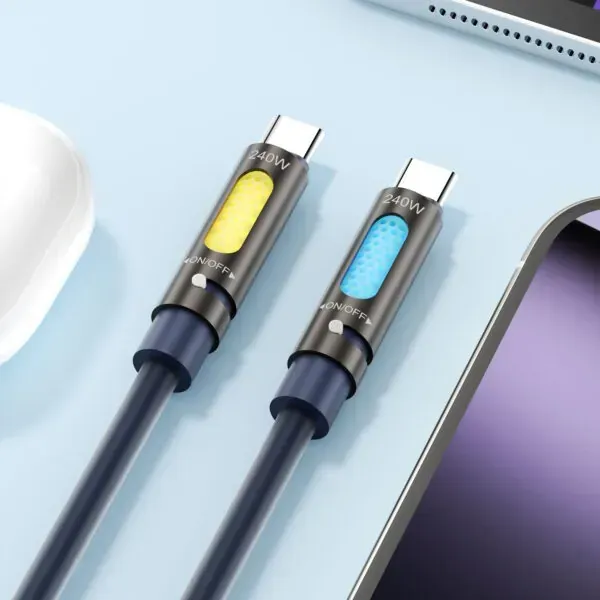 bwoo usb-c na usb-c kabel za punjenje s rgb ambijetalnim osvjetljenjem i aromaterapijom, 240w, 1.2 m - slika 5