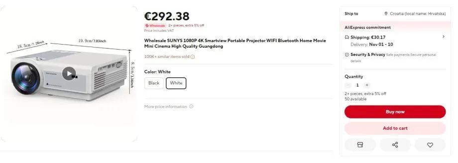led projektor sunys rezolucija full hd, 12000 lumena, kontrast 10000/1 - slika 5