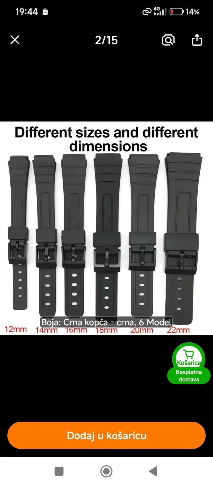 remen za sat 22 mm silikonski ojačan - slika 3