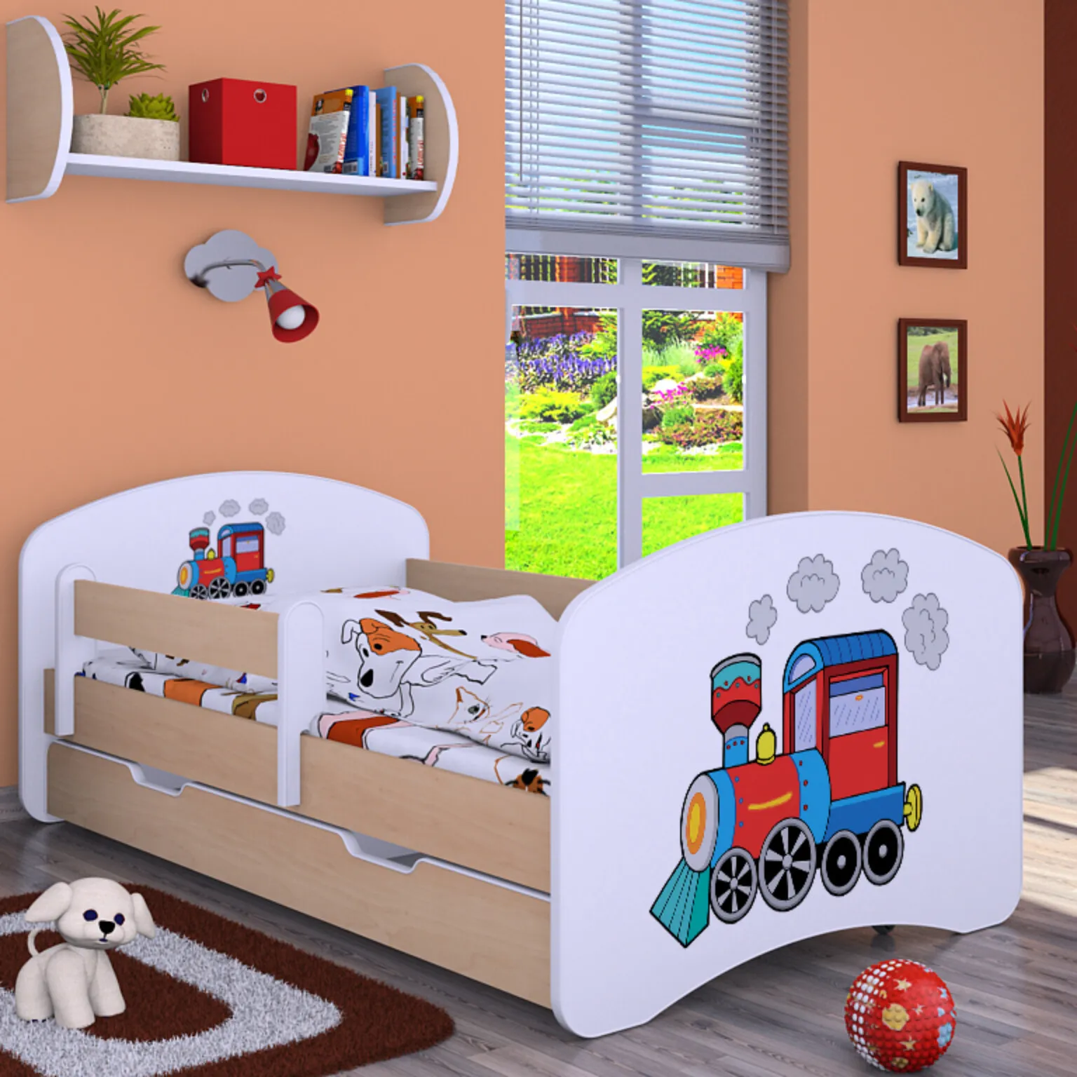 drveni dječji krevet happy vlak s ladicom – 160×80 - slika 2