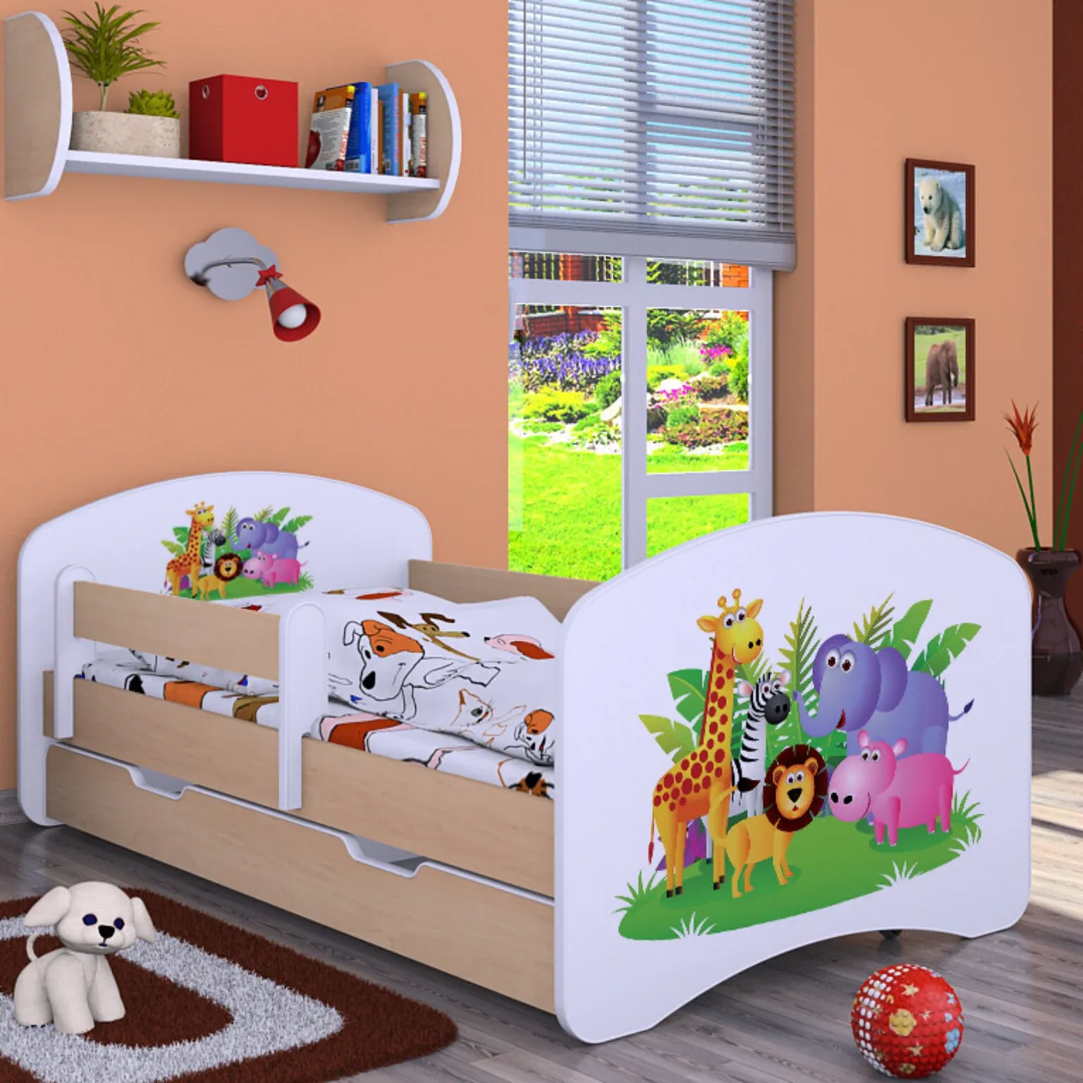 drveni dječji krevet happy safari s ladicom – 180×90 - slika 4