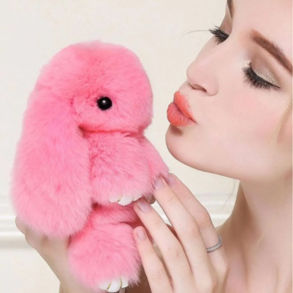 bunny krzneni privjesak za ključeve, torbu, ruksak - slika 4