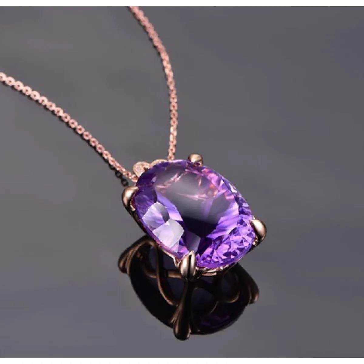 ženski medaljon, purple stone, 18k pozlata - slika 4