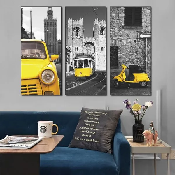Zidna naljepnica u tri dijela Vintage Yellow Vehicles - Zagreb, Novi Zagreb - istok