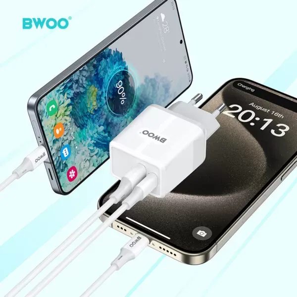 bwoo pd 20w usb-a + usb-c brzi punjač fast charger max bwoo--vatrootporan - slika 1