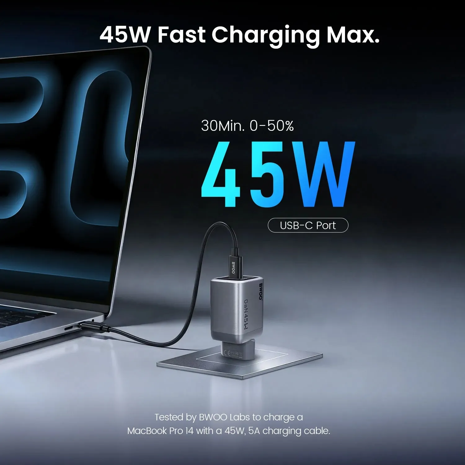 bwoo ganex 45w gan zidni punjač s dva usb-c priključka-otporan na vatru,plamen - slika 9