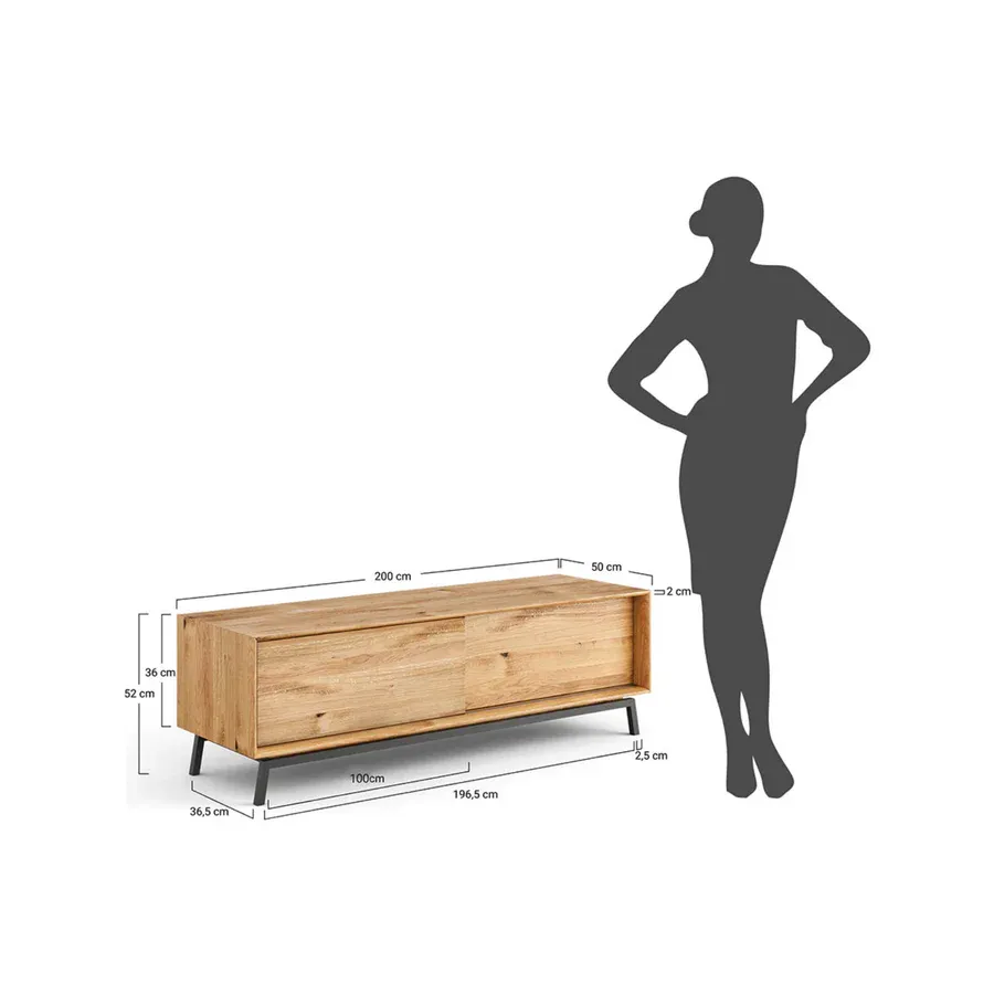 tv komoda modern loft 200x50cm, materijal: masivno drvo hrast - slika 10