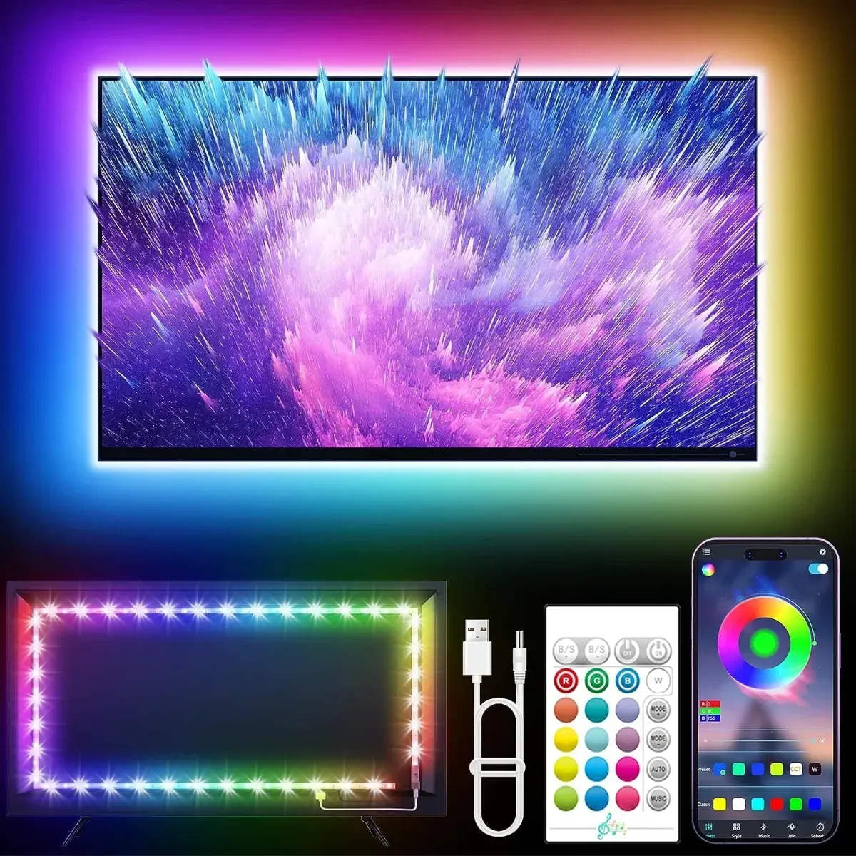 usb led traka 200 cm s daljinskim rgb relax tv - slika 3