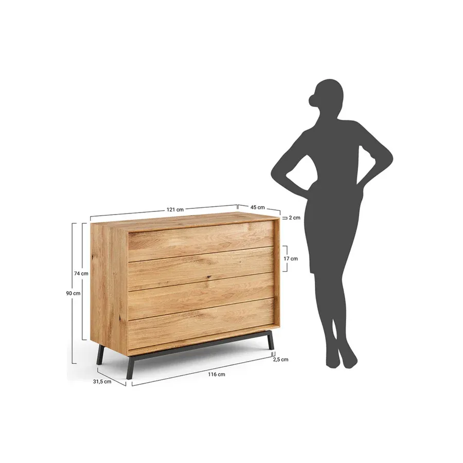 komoda modern loft 120,50x45cm, materijal: masivno drvo hrast - slika 13