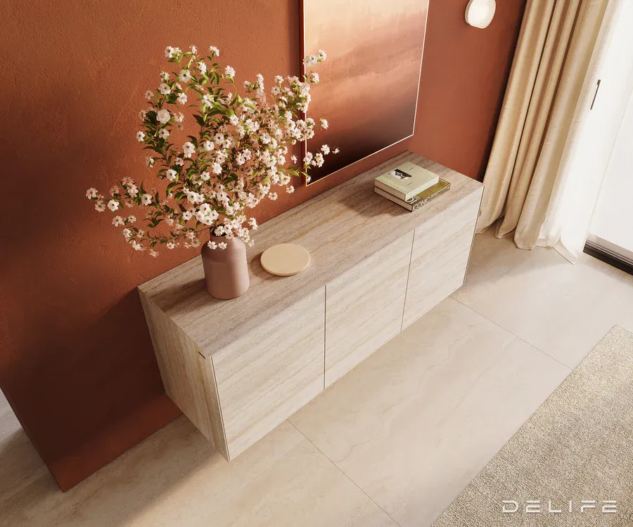 komoda cuor 150x45cm, materijal: keramika laminam travertino bianco - slika 3