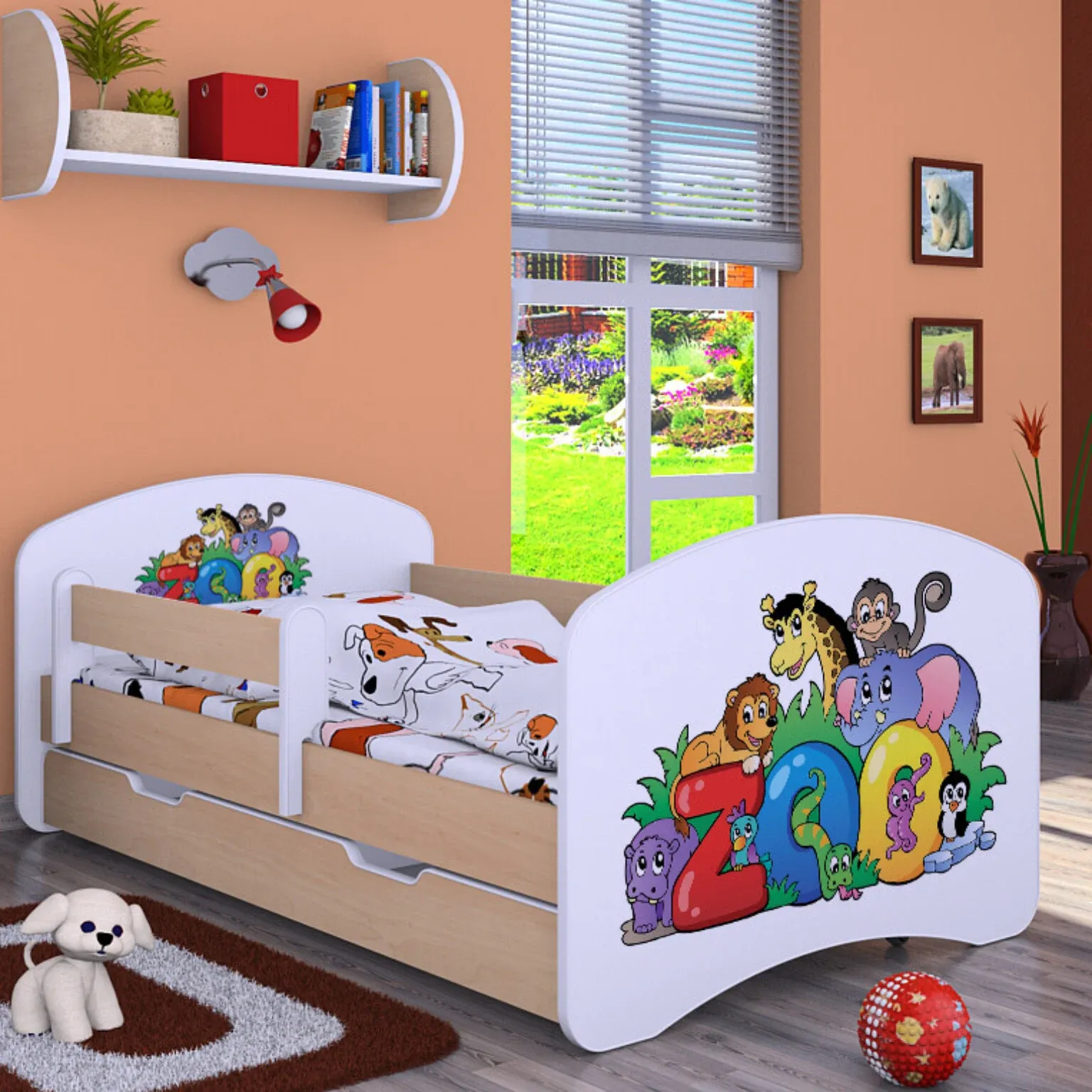 drveni dječji krevet happy zoo s ladicom – 200×90 - slika 4