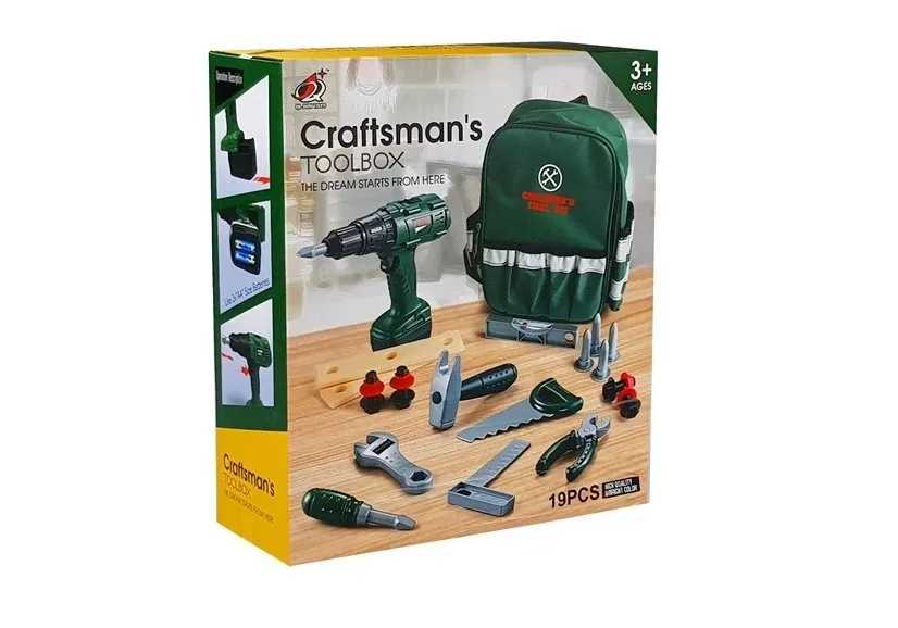 dječji set alata s aku bušilicom i ruksakom craft – zelena - slika 6