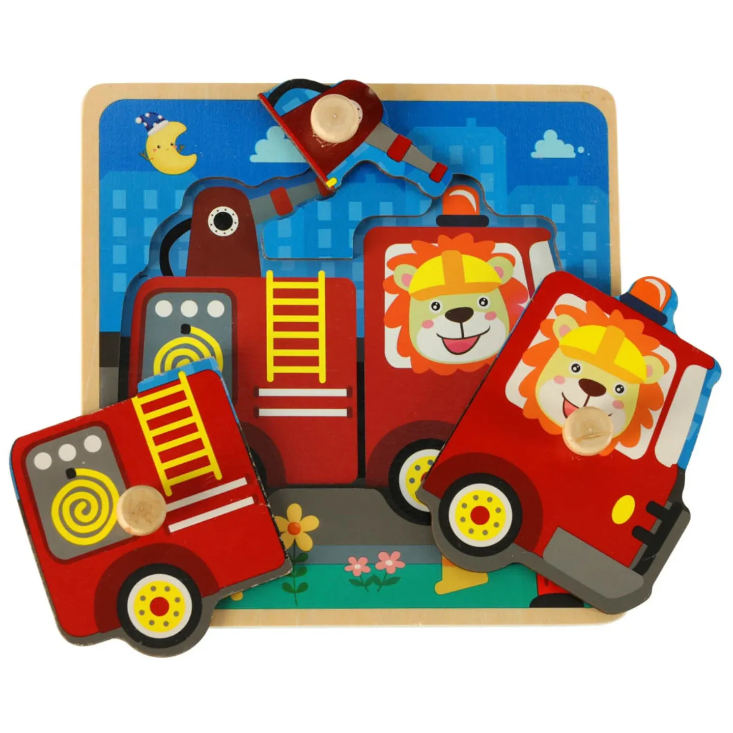 puzzle drvene – vatrogasna postaja s drškom za slaganje - slika 5